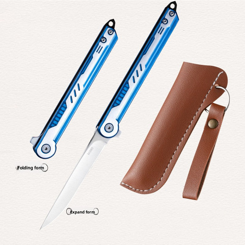 Survival Folding Knife | Camping Leather Sheath