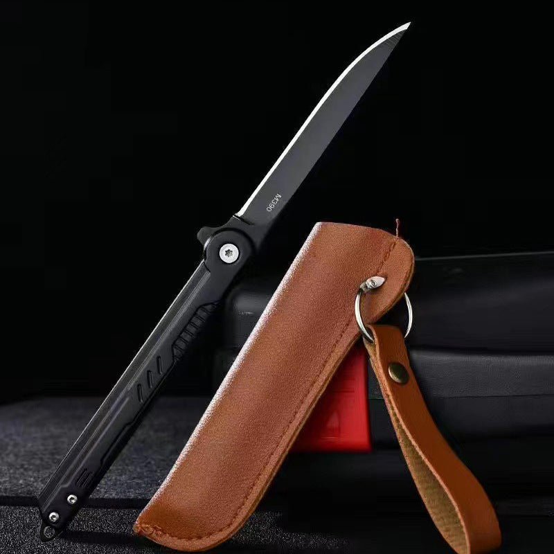 Survival Folding Knife | Camping Leather Sheath