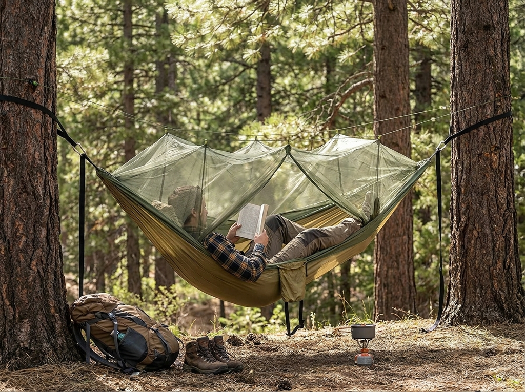 Lifestyle hero - Mosquito Net Camping Hammock with Parachute Cloth
