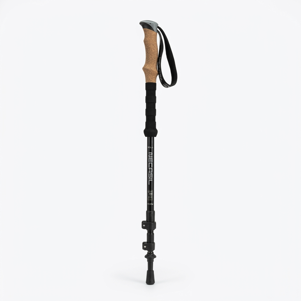 Adjustable Aluminum Trekking Pole with EVA Cork Handle — Black — white background