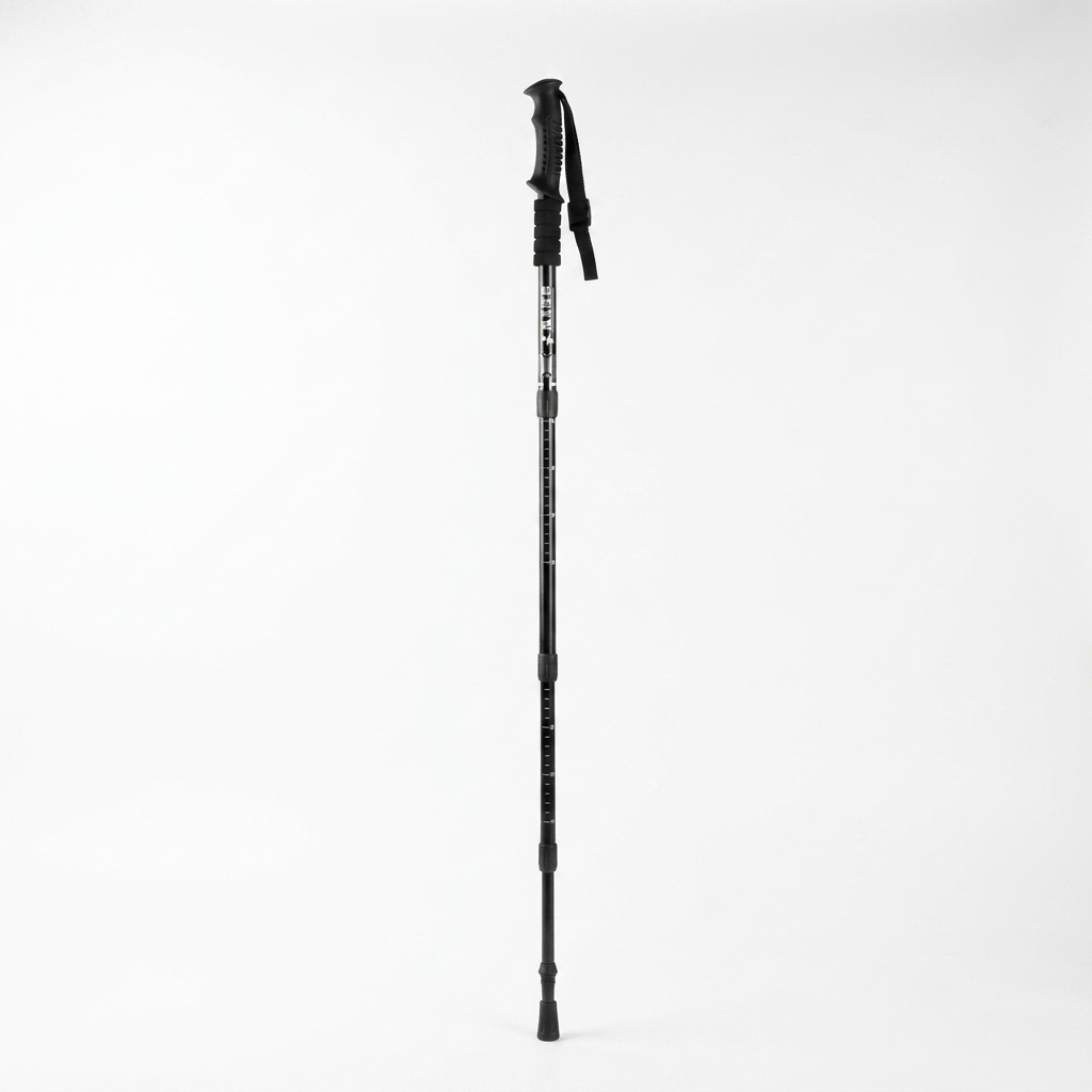 Telescopic Carbon Trekking Poles with Anti-Slip Grip — Four-section straight handle-black — white background