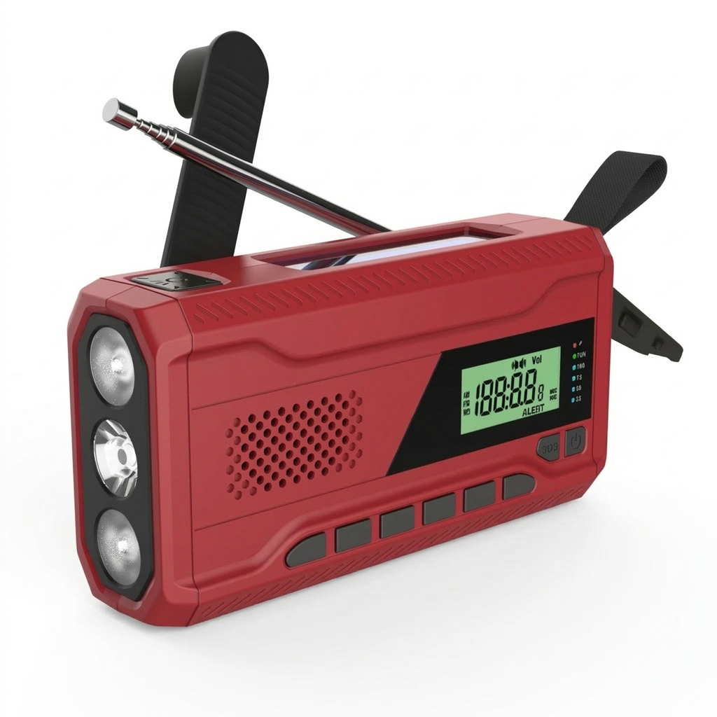 Solar Emergency Radio — Red Default — white background