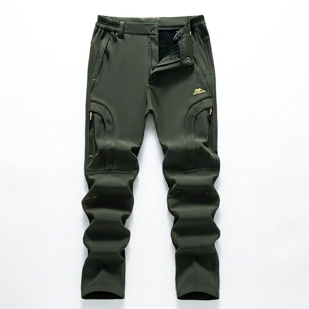 Quick-drying outdoor hiking pants — 1416 plus velvet army green — white background