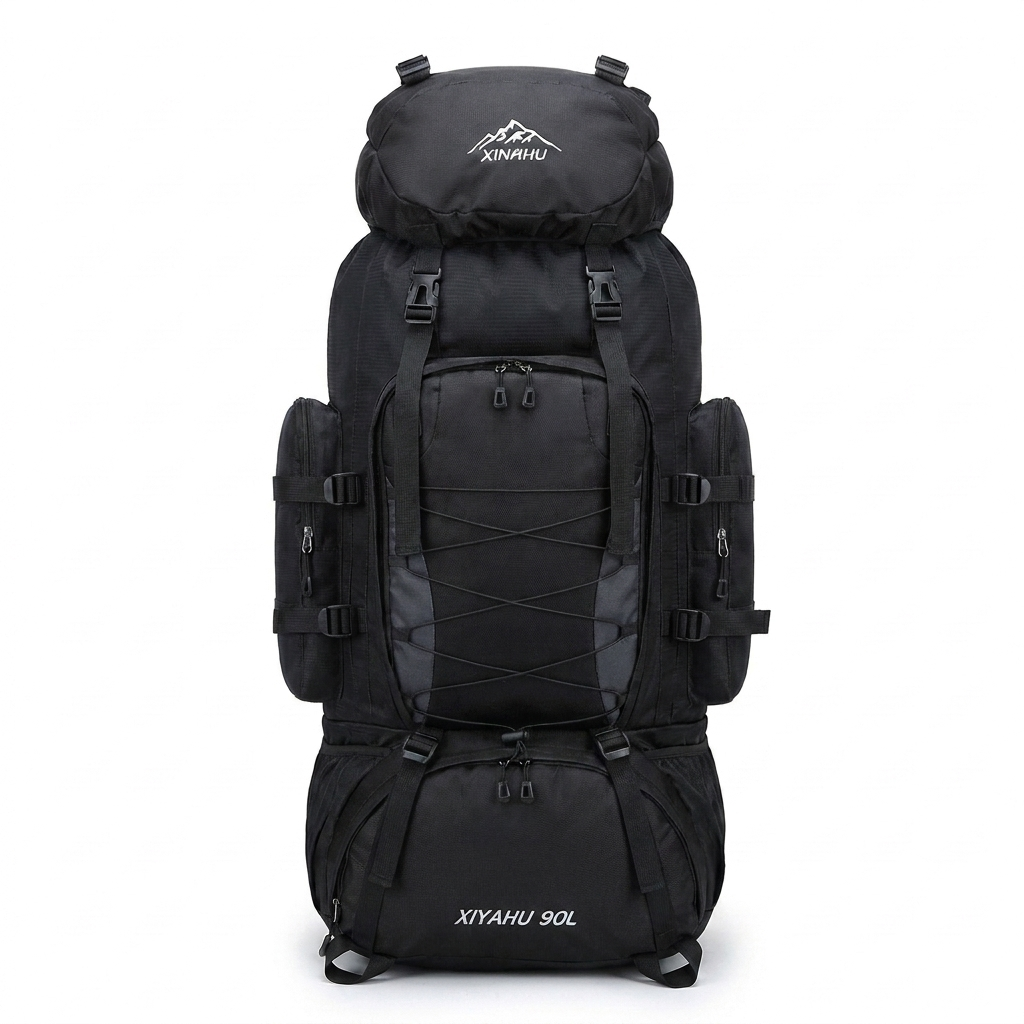 Large Capacity Waterproof Hiking Backpack — Black — white background