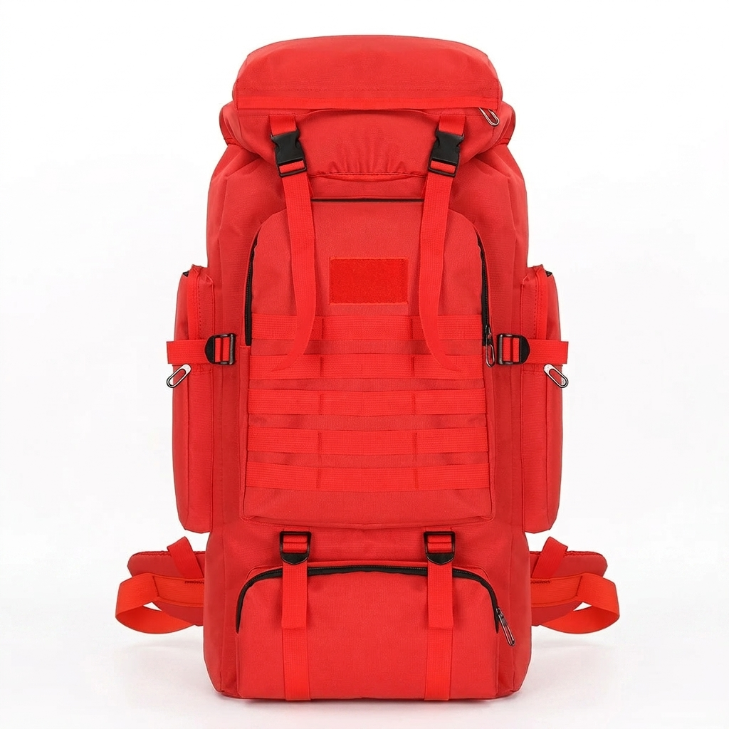 80L Tactical Multi-Function Outdoor Hiking Backpack — Red — white background