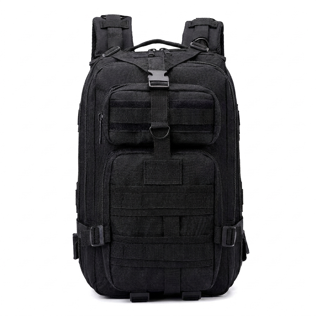 Tactical Backpack Outdoor Hiking Camping Bag — Black CP — white background