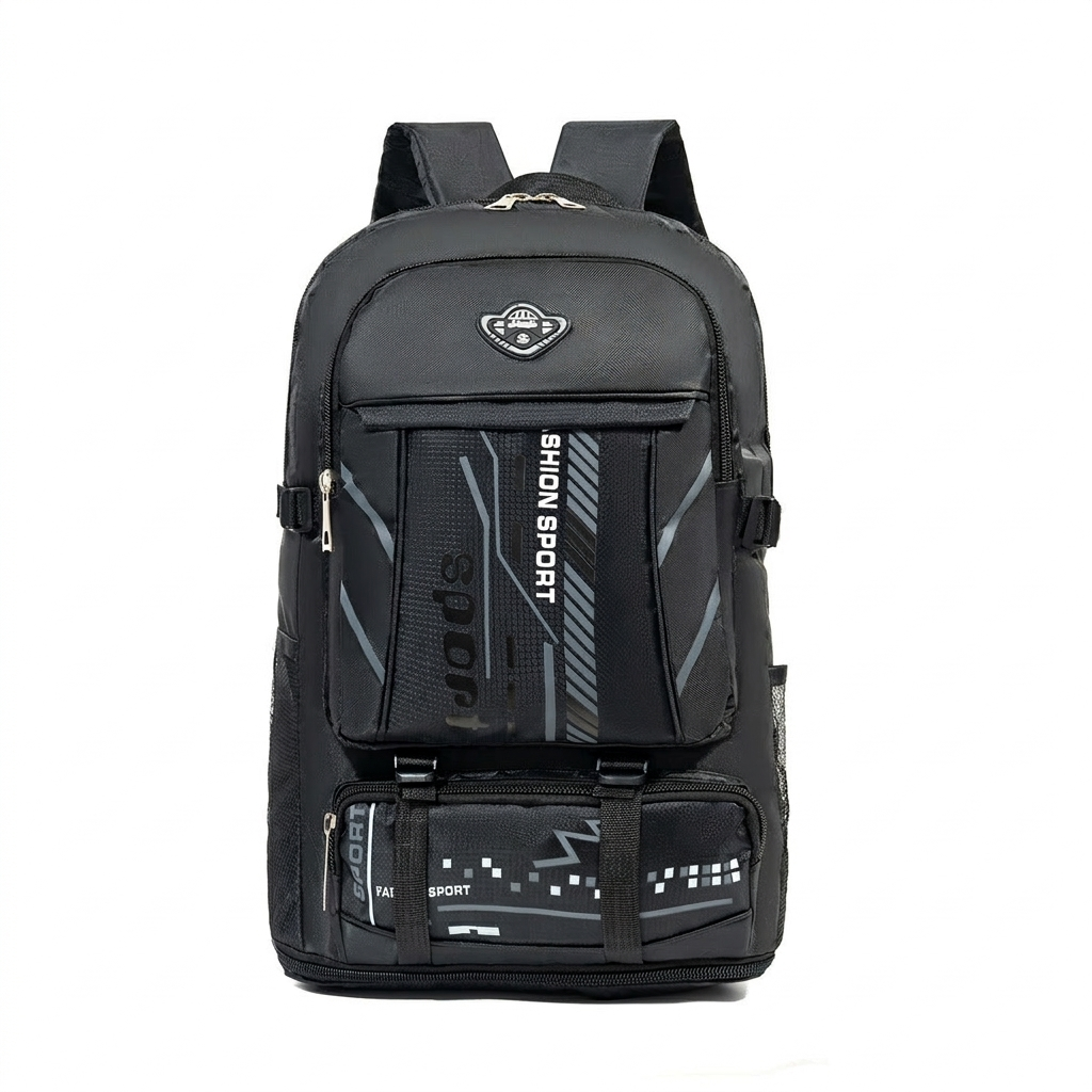 Large Capacity Expandable Travel Backpack with Waterproof Oxford Fabric — Black  expandable — white background