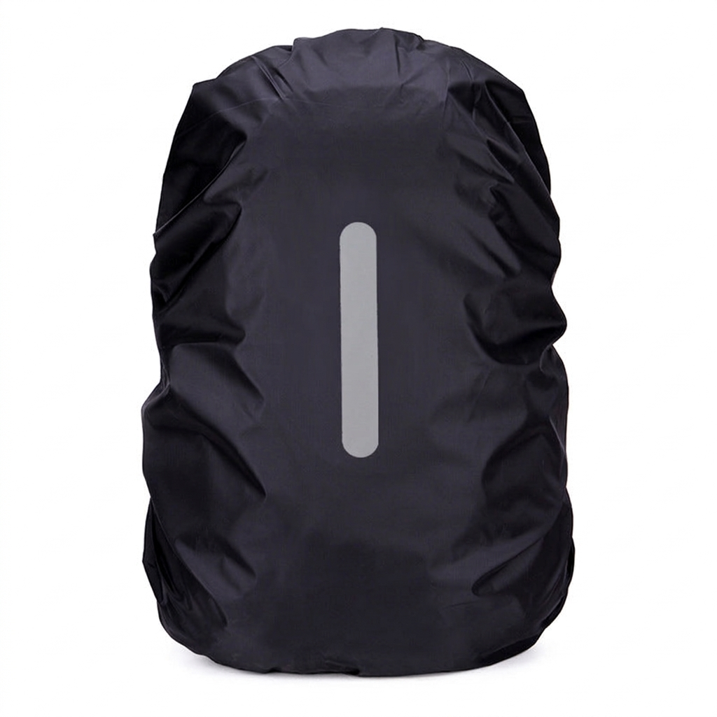 Reflective Waterproof Backpack Rain Cover — Black — white background