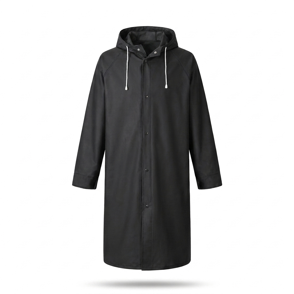 Hiking Mountaineering Rain Poncho — Black — white background